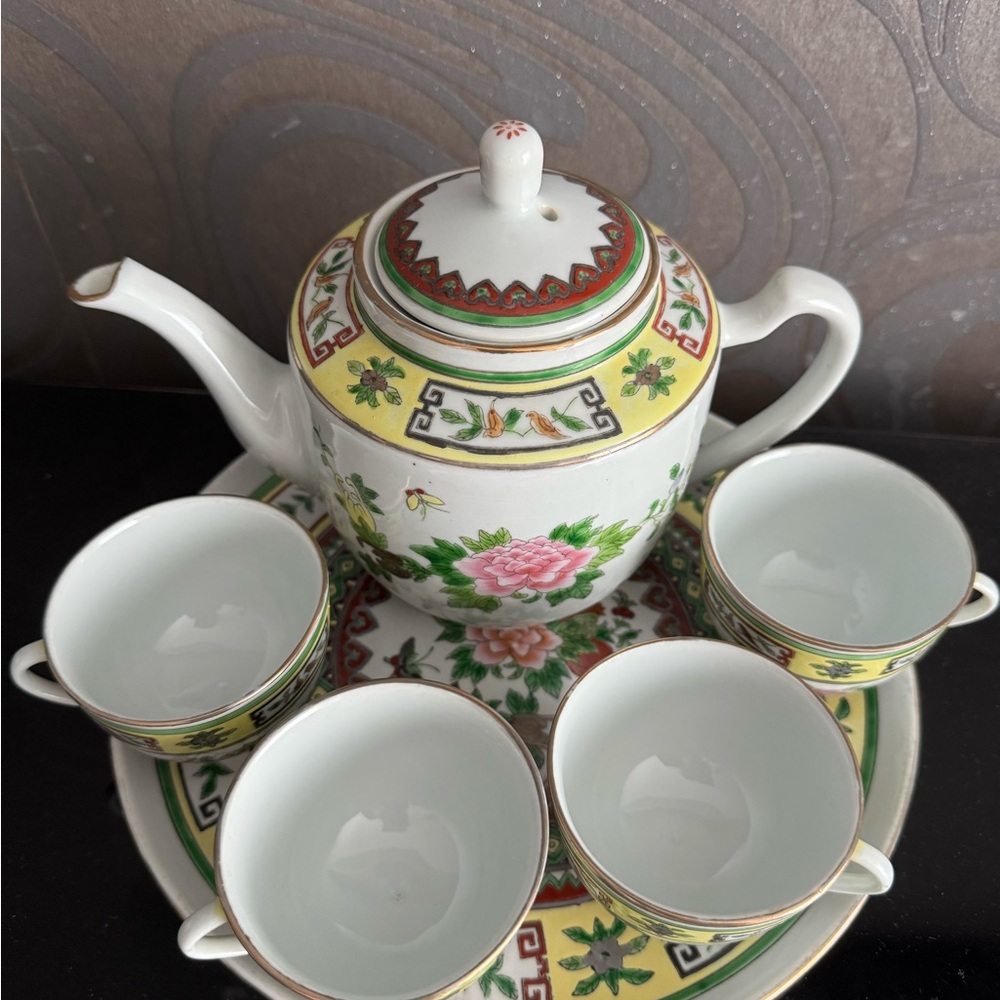 Vintage Chinese porcelain Jingdezhen Famile Rose pomegranate tea set 1960s - Picture 3 of 9